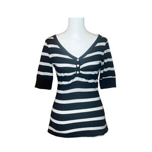 Vtg Y2K Body Central Striped Top M Black Silver Glittery Mall Goth Grunge Baddie